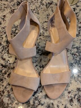 BCBGeneration Blush Suede Block Heel Sandals